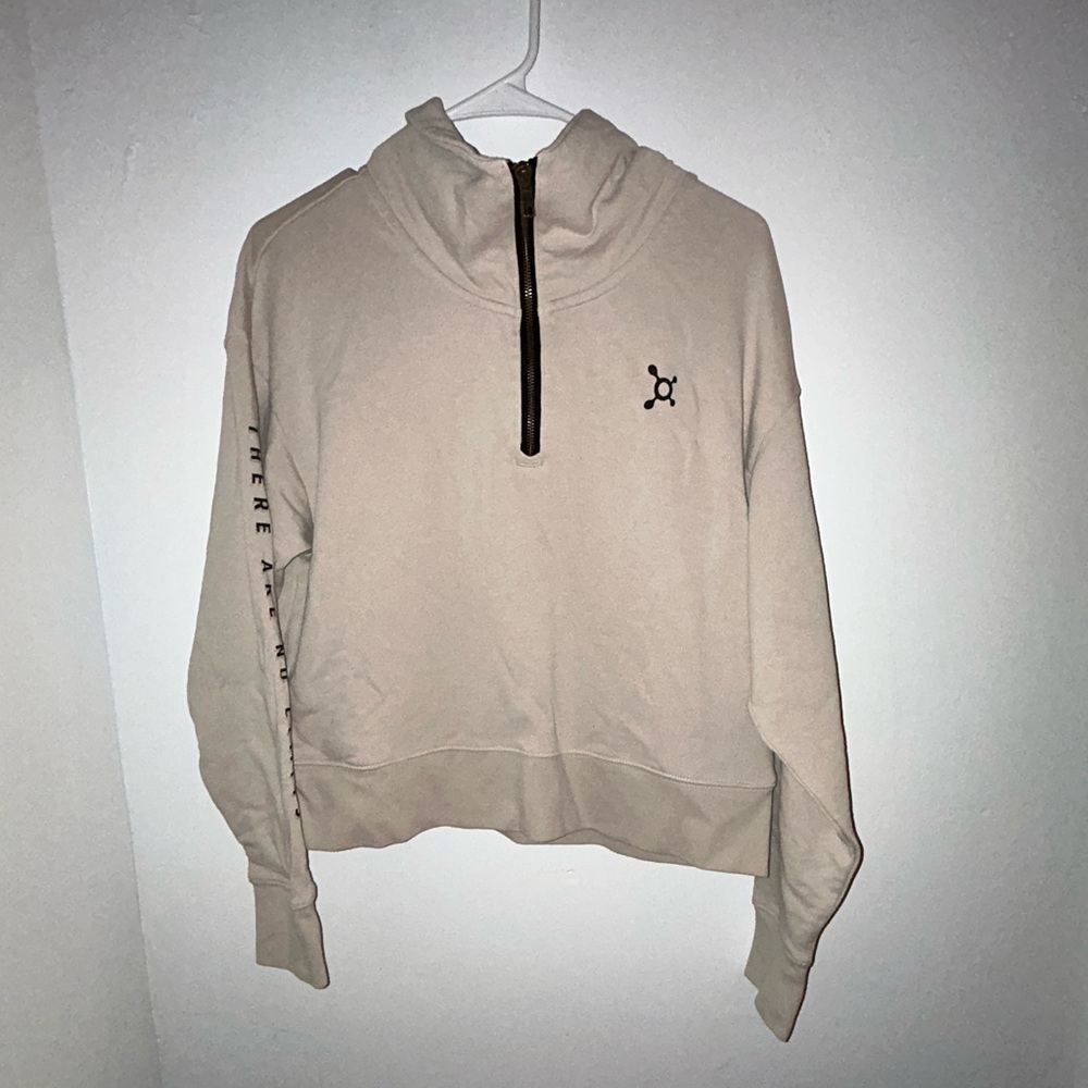Orangetheory crop Beige Half-Zip Hoodie Sweater